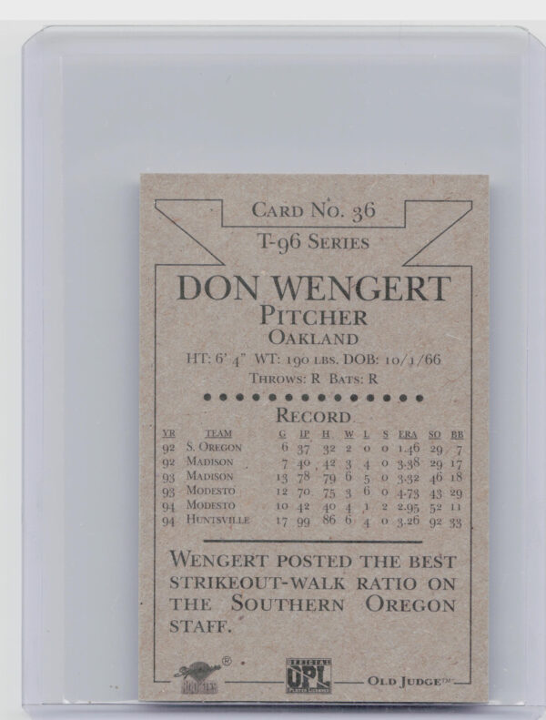 1996 Signature Rookies Old Judge Don Wengert AU SN6000 #36 Stars Signatures - Image 3