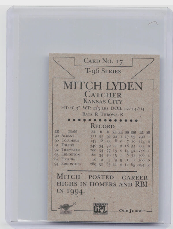 1996 Signature Rookies Old Judge Mitch Lyden AU SN6000 #17 Royals Signatures - Image 3