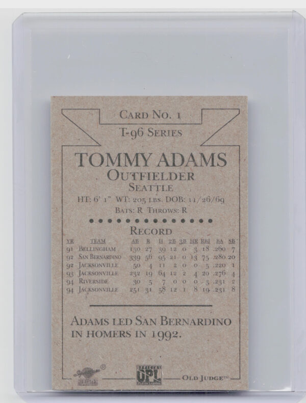 1996 Signature Rookies Old Judge Tommy Adams AU SN6000 #1 Suns Signatures - Image 3