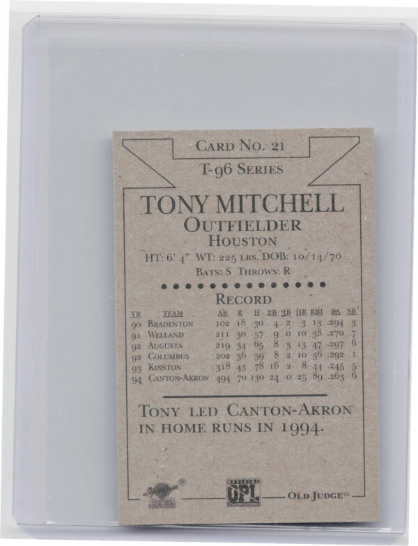1996 Signature Rookies Old Judge Tony Mitchell AU SN6000 #21 Indians Signatures - Image 3