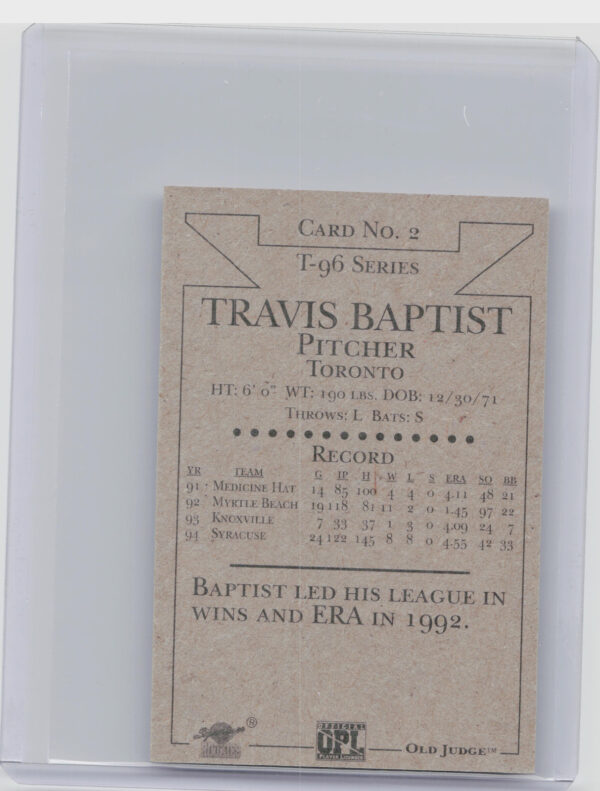 1996 Signature Rookies Old Judge Travis Baptist AU SN6000 #2 Chiefs Signatures - Image 3