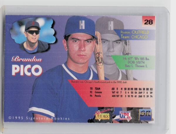 1996 Signature Rookies Preview Brandon Pico Autographs AU SN6000 #28 Cubs - Image 3