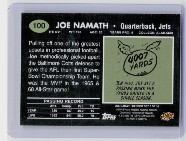 1996 Topps Chrome Joe Namath #100 Jets Joe Namath Reprint - Image 3