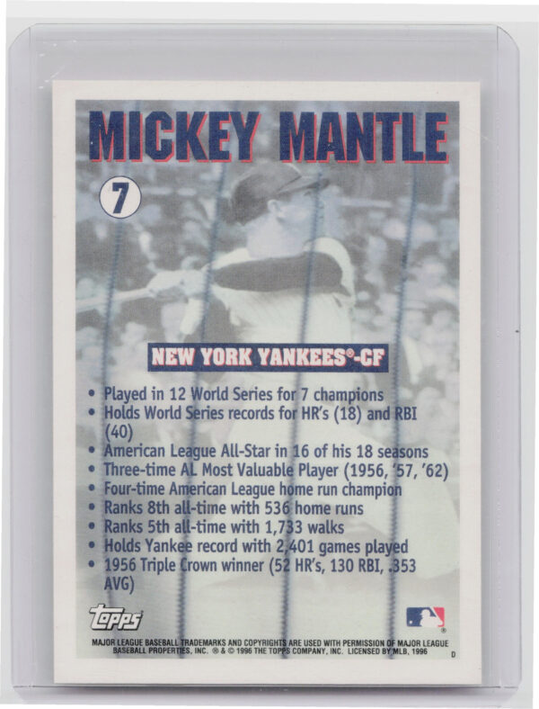 1996 Topps Team Topps New York Yankees Mickey Mantle #7 Yankees - Image 3
