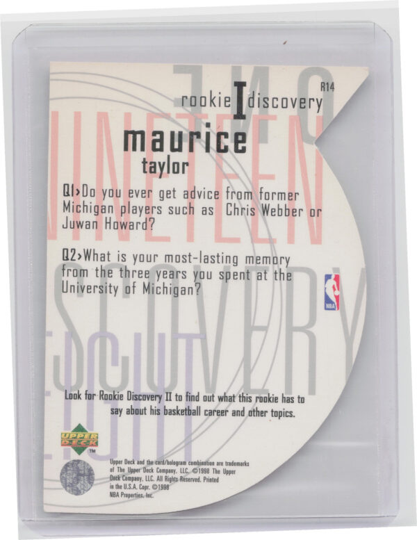 1997-98 Upper Deck Maurice Taylor #R14 Clippers Rookie Discovery I - Image 3