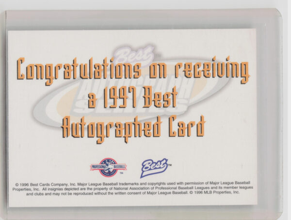 1997 Best Brett Tomko AU #NNO Lookouts Autographs Prospect Series - Image 3