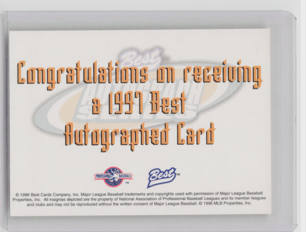 1997 Best Lee Daniels AU #NNO Braves Autographs Autograph Series - Image 3