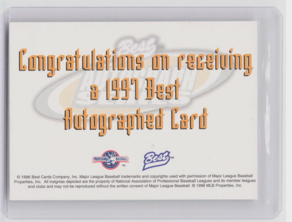 1997 Best Tony Mounce AU #NNO Cobras Autographs Autograph Series - Image 3