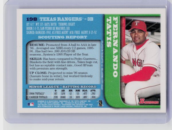1997 Fernando Tatis #198 Rangers - Image 3