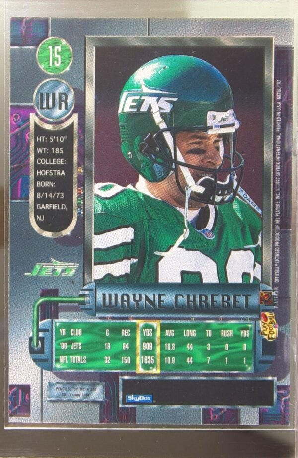 1997 Metal Universe Wayne Chrebet #15 Jets - Image 3