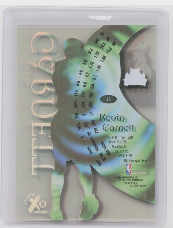1998-99 SkyBox E-X Century Kevin Garnett #13 Timberwolves - Image 3