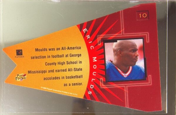 1998 Playoff Contenders Eric Moulds RC #10 Bills Pennants Blue Felt - Image 3
