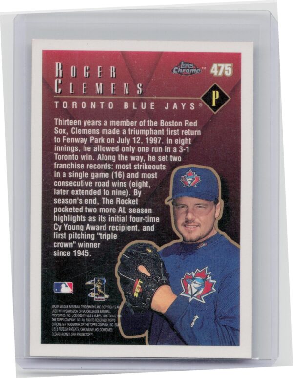 1998 Topps Chrome Roger Clemens #475 Jays - Image 3
