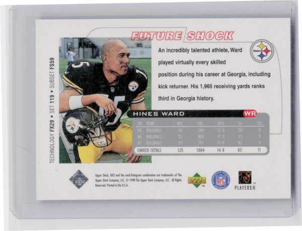 1998 Upper Deck UD3 Hines Ward #119 Steelers - Image 3