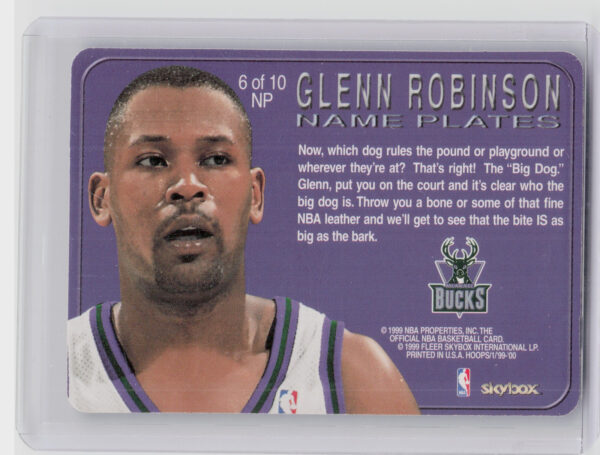 1999-00 Hoops Glenn Robinson #6NP Bucks Name Plates - Image 3