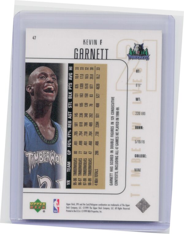 1999-00 SPx Kevin Garnett #47 Timberwolves - Image 3