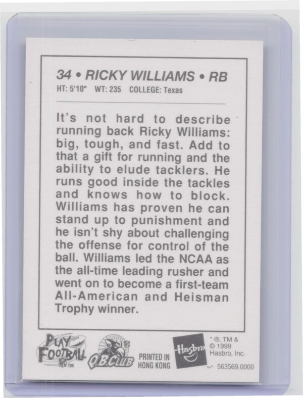 1999 Hasbro Starting Lineup Cards Extended Series Ricky Williams Saints - Image 3