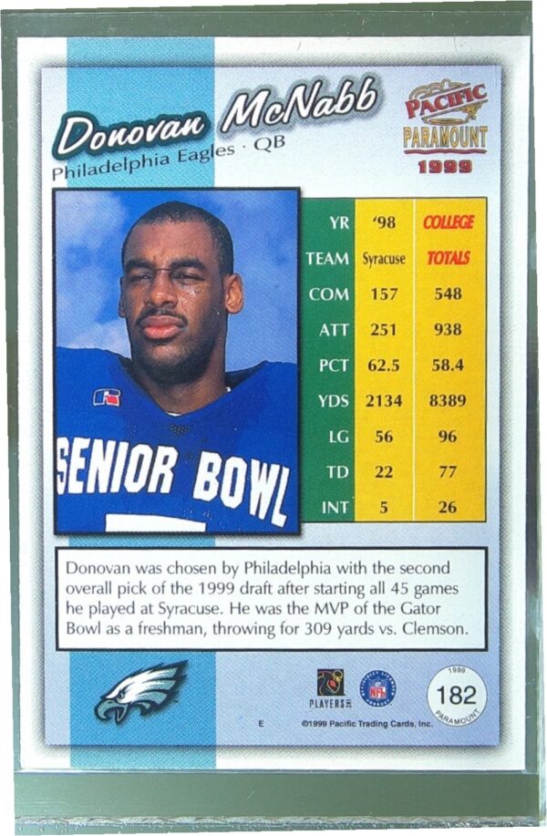 1999 Pacific Paramount Donovan McNabb RC #182 Eagles - Image 3