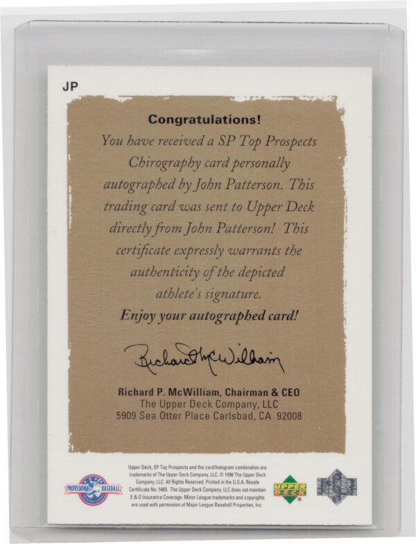 1999 SP Top Prospects John Patterson AU #JP Mavericks Chirography - Image 3