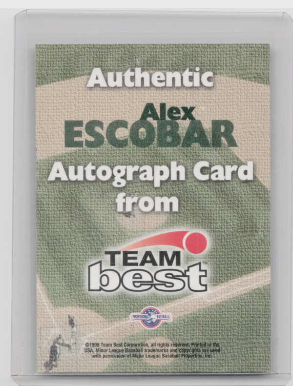 1999 Team Best Rookie Alex Escobar #NNO Bombers Autographs - Image 3