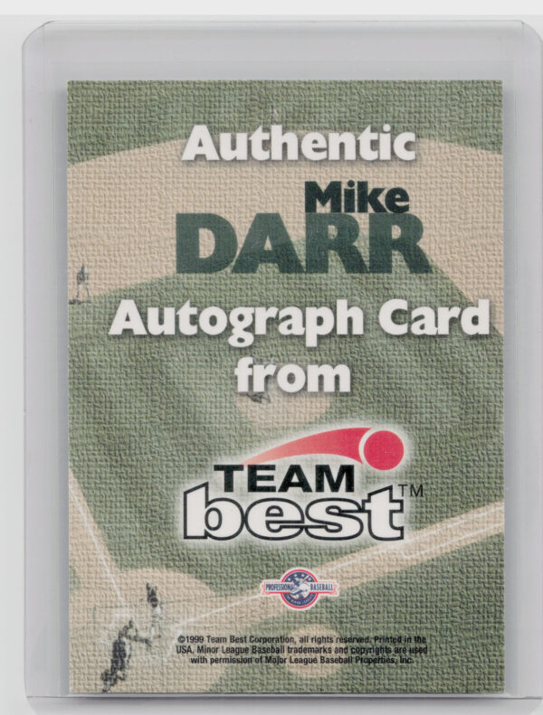 1999 Team Best Rookie Mike Darr AU #NNO BayBears Autographs - Image 3
