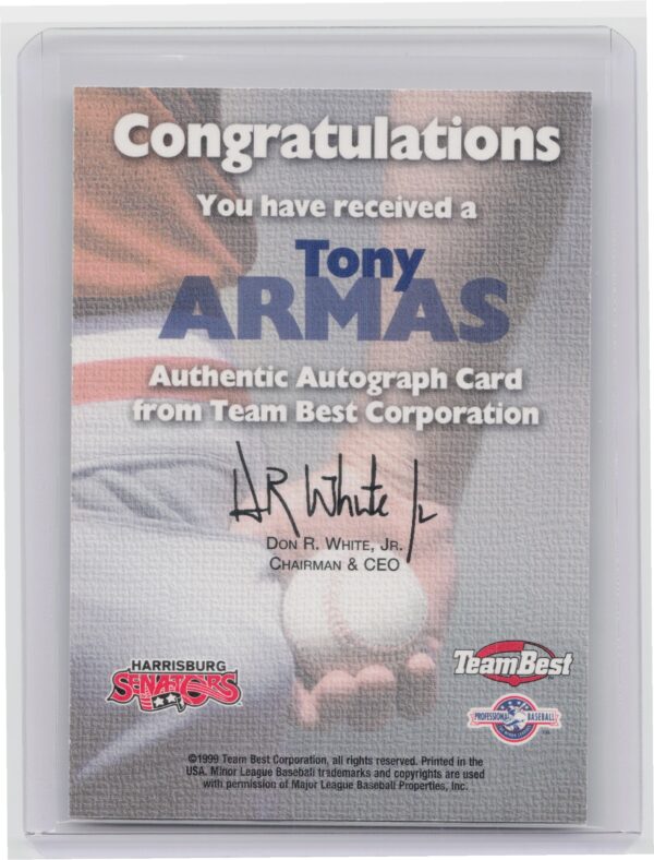 1999 Team Best Rookie Tony Armas AU #NNO Senators Autographs - Image 3
