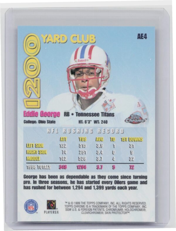 1999 Topps Chrome Eddie George #AE4 Titans All Etch (1200 Yard Club / 3000 Yard - Image 3