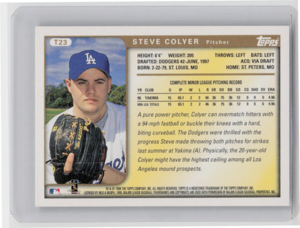 1999 Topps Traded & Rookies Steve Colyer AU #T23 Dodgers Autographs - Image 3