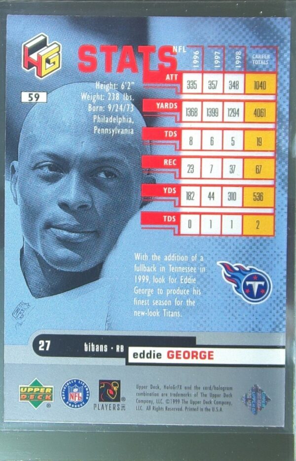 1999 Upper Deck HoloGrFX Eddie George #59 Titans - Image 3