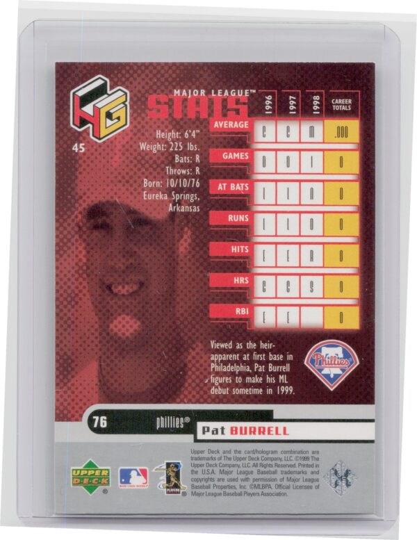 1999 Upper Deck HoloGrFX Pat Burrell RC #45 Phillies - Image 3