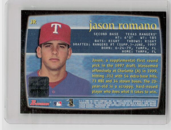 2000 Bowman Jason Romano AU #JR Rangers Autographs - Image 3