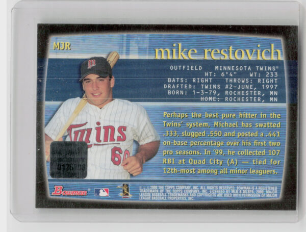 2000 Bowman Michael Restovich AU #MJR Twins Autographs - Image 3