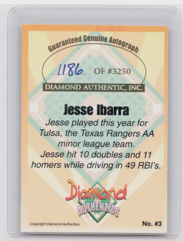 2000 Diamond Authentics Autographs Jesse Ibarra AU SN3250 #3 Drillers - Image 3