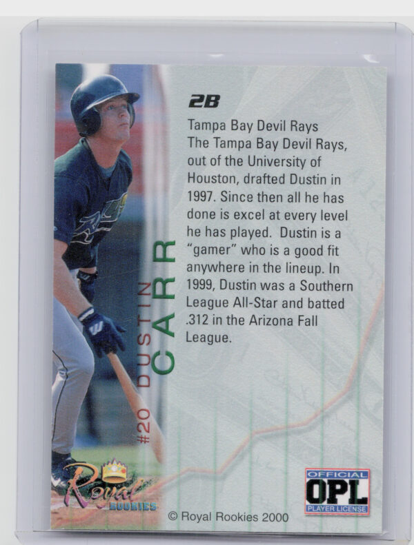 2000 Royal Rookies Futures Dustin Carr SN4950 #20 Rays Autographs - Image 3