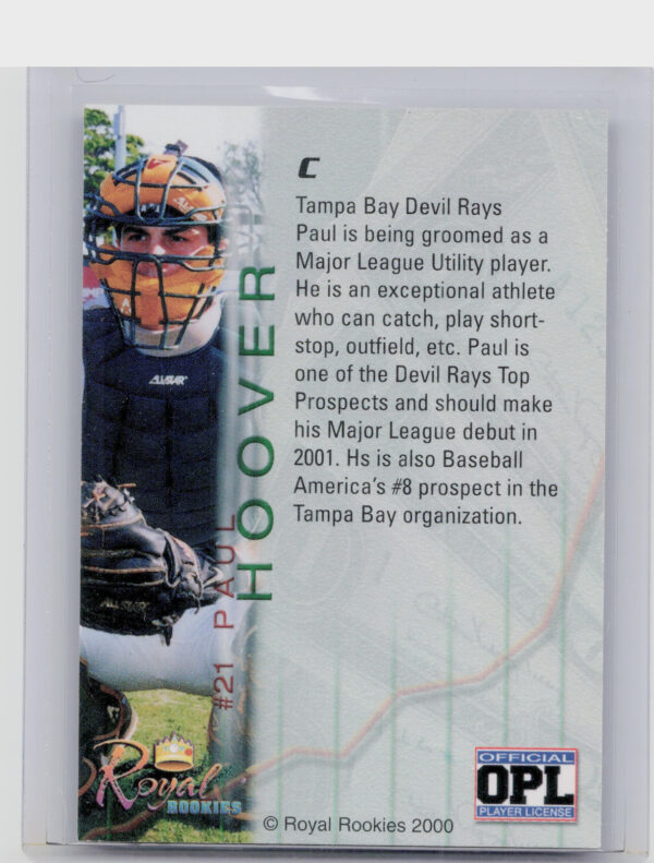 2000 Royal Rookies Futures Paul Hoover AU SN4950 #21 Rays Autographs - Image 3