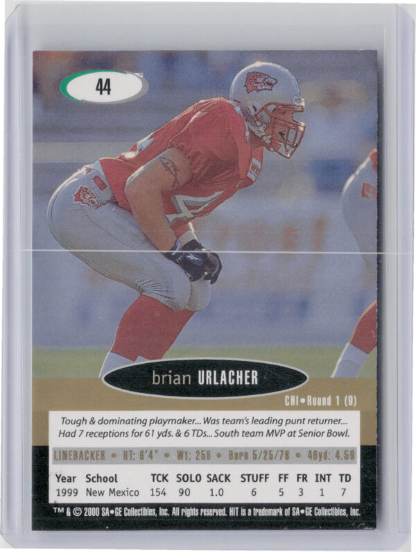 2000 SAGE HIT Brian Urlacher NRG #44 Lobos - Image 3