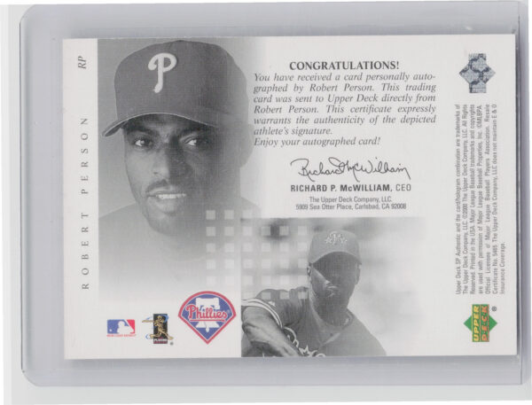 2000 SP Authentic Robert Person AU #RP Phillies SP Chirography - Image 3