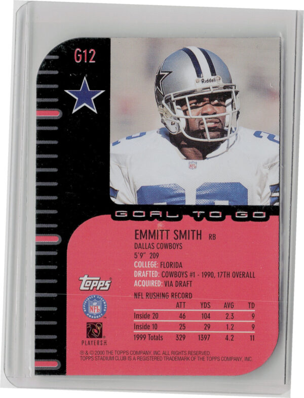 2000 Stadium Club Emmitt Smith #G12 Cowboys Goal to Go - Image 3