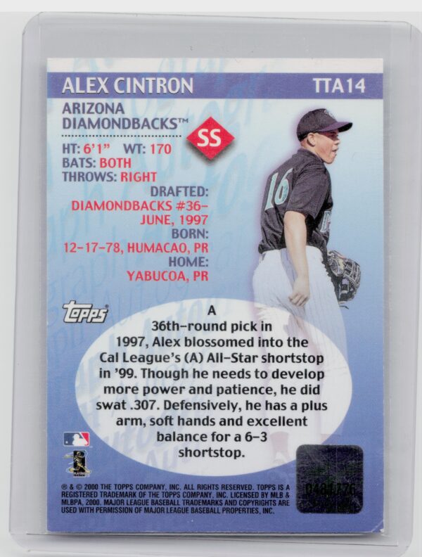 2000 Topps Traded & Rookies Alex Cintron AU #TTA14 Diamondbacks Autographs - Image 3
