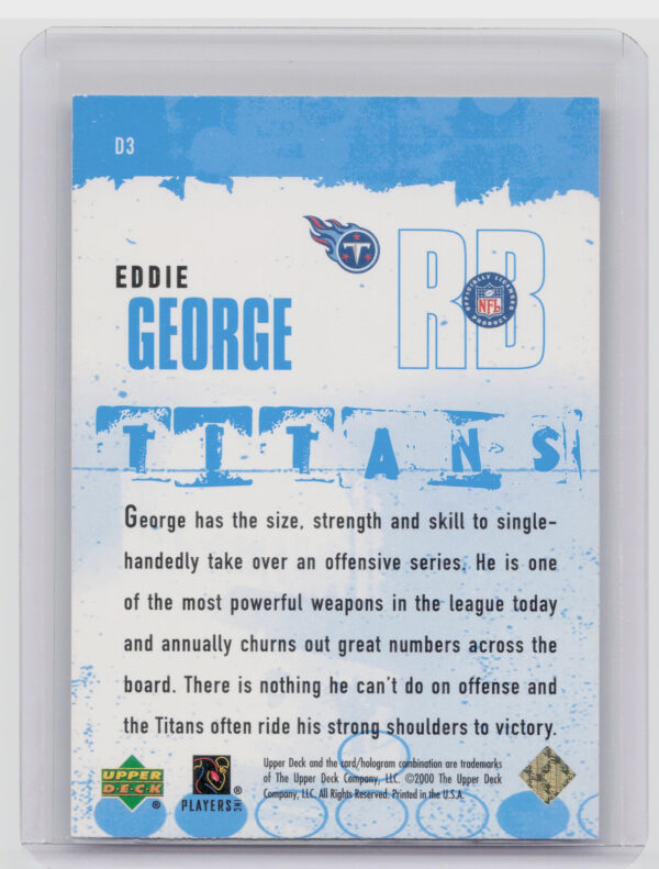 2000 Upper Deck Black Diamond Eddie George #D3 Titans Diamonation - Image 3