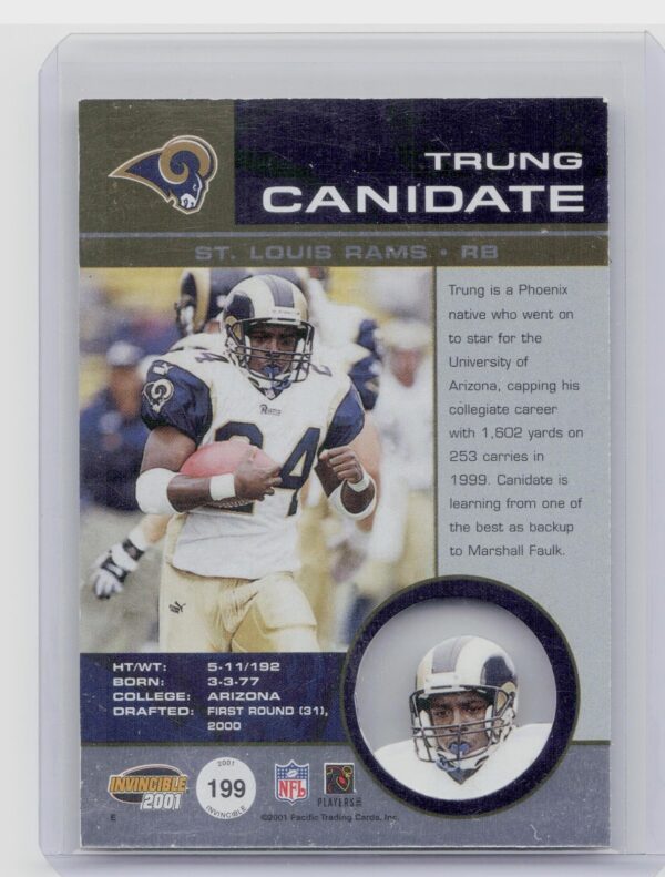 2001 Pacific Invincible Trung Canidate /1000 #199 Rams - Image 3