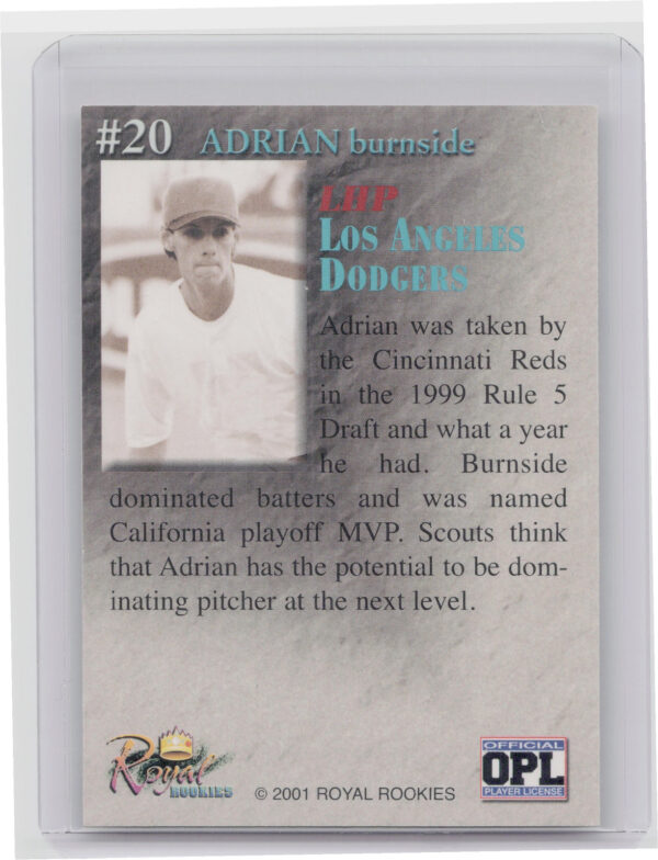 2001 Royal Rookies Throwbacks Adrian Burnside AU SN5950 #20 Dodgers Autographs - Image 3