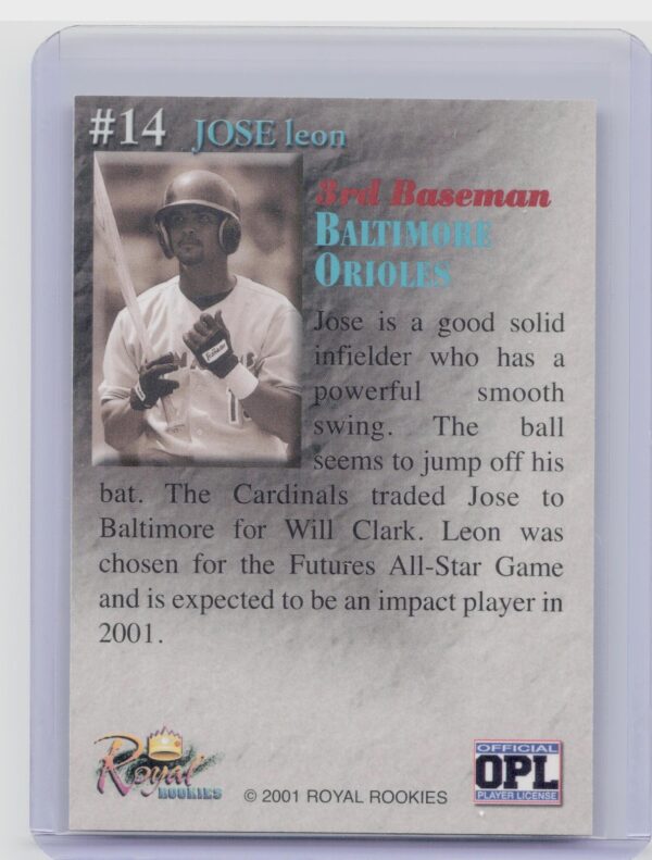 2001 Royal Rookies Throwbacks Jose Leon Auto /5950 #14 Orioles Autographs - Image 3