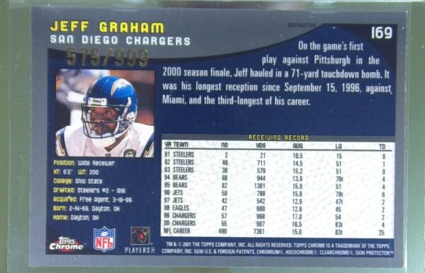 2001 Topps Chrome Jeff Graham Refractors /999 #169 Chargers - Image 3