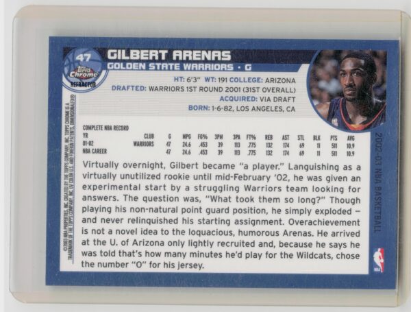 2002-03 Topps Chrome Gilbert Arenas Refractors #47 Warriors - Image 3