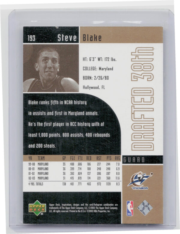 2002-03 Upper Deck Inspirations Steve Blake SN2999 #193 Magic - Image 3