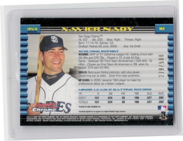 2002 Bowman Chrome Xavier Nady Refractors /500 #353 Padres - Image 3