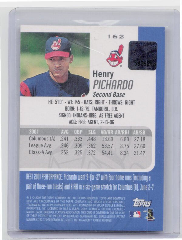 2002 Bowman's Best Henry Pichardo AU RC #162 Indians - Image 3