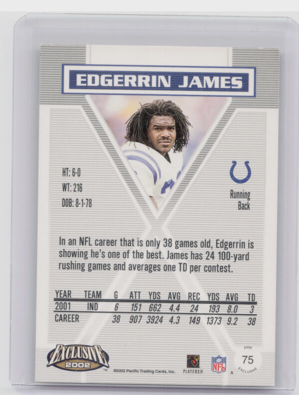 2002 Pacific Exclusive Edgerrin James #75 Colts - Image 3