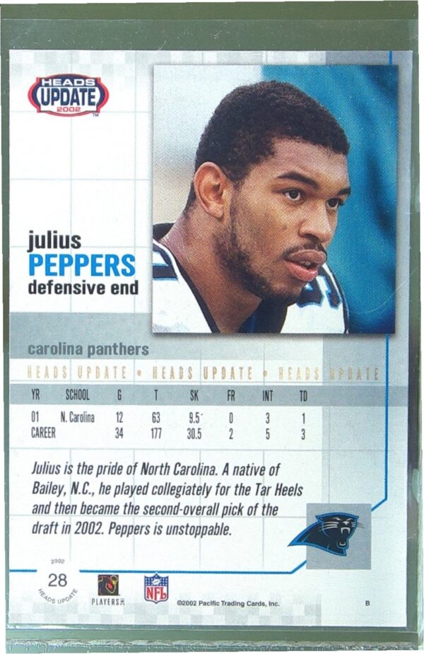 2002 Pacific Heads Update Julius Peppers RC #28 Panthers - Image 3